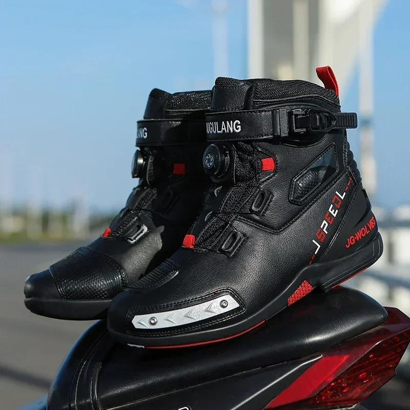 Men Leather Motos Breathable Anti Slip Wear-resistant Riders Ankle Length Motorcycle Boots