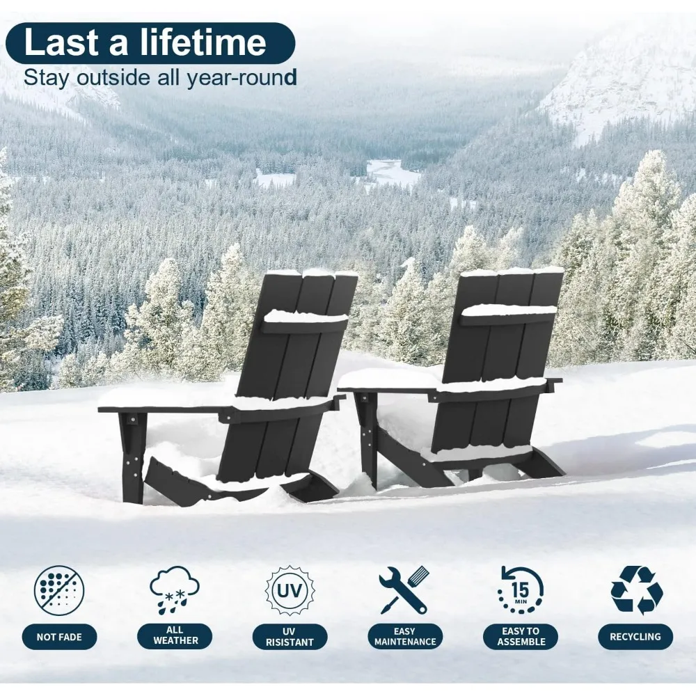 Modern Adirondack Chairs Set of 4,Weather Resistant with Cup Holder Oversize Plastic Fire Pit Chairs Plastic Outdoor Chair 2