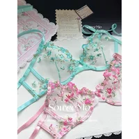 Ensemble de lingerie japonaise Kawaii en tulle transparent, soutien-gorge brodé floral rose, bralette et ensemble assorti BANERDANNI Tushy Bras 5
