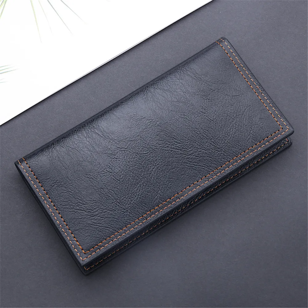

New Men Long Thin Slim Wallets Vintage Pu Leather Male Credit Card Holder Brown Money Purses Solid Simplicity Wallet For Man