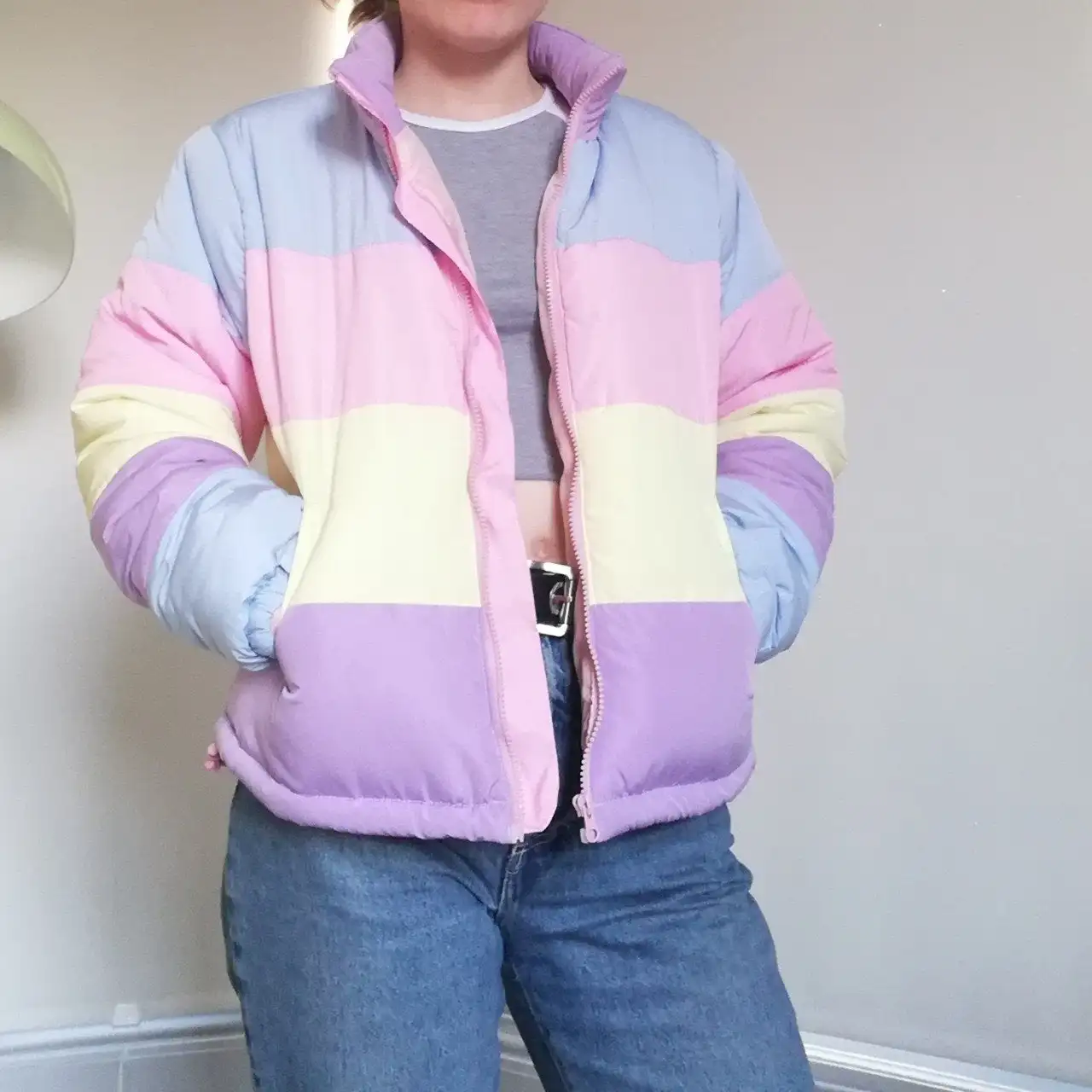 Pastel Puffer Jacket Women Winter Thick 