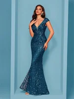 Elegant Blue Evening Dress For Women Long 2025 Luxury Mermaid Formal Sequins Prom Wedding Party Cocktail Dresses - Image 3