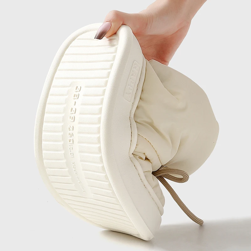 Thick Sole Waterproof Snow Boots Women Drawstring Warm Platform Cotton Padded Shoes Woman Anti Slip Thicken Plush Ankle Boots