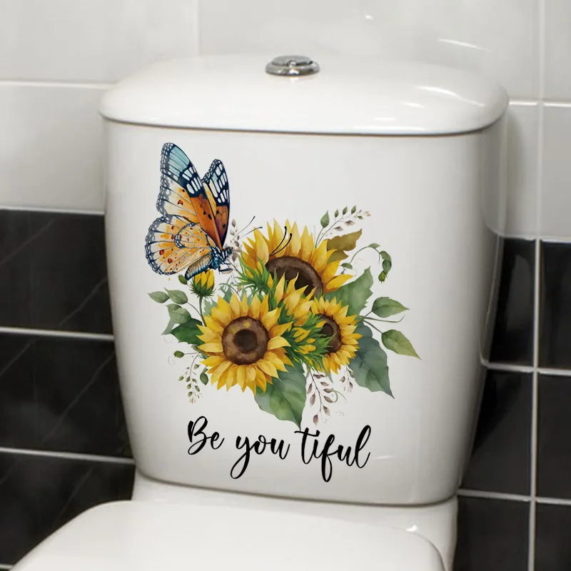 1 Pz Piante Fiori Girasoli Farfalle Adesivi Murali Adesivo Wc Bagno Wc Copertura Frigorifero Adesivo Decorazione Wc