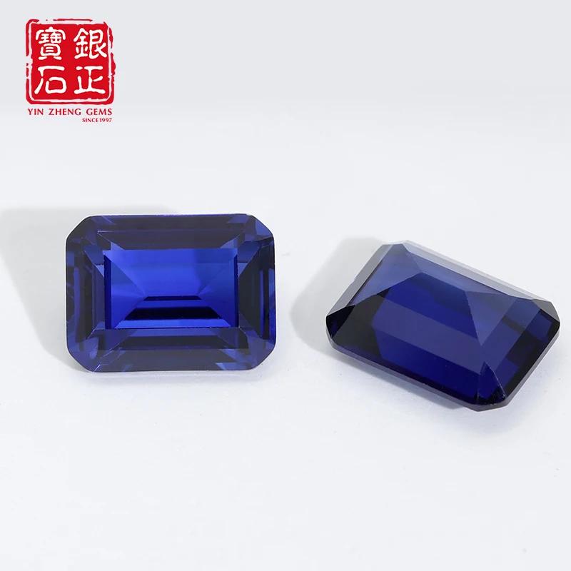 YinZheng Flame Melted Spphire Stone Emerald Cut Can Be Provide GRC Or AGL Certifacate Synthetic Cultivate Royal Blue Spphire