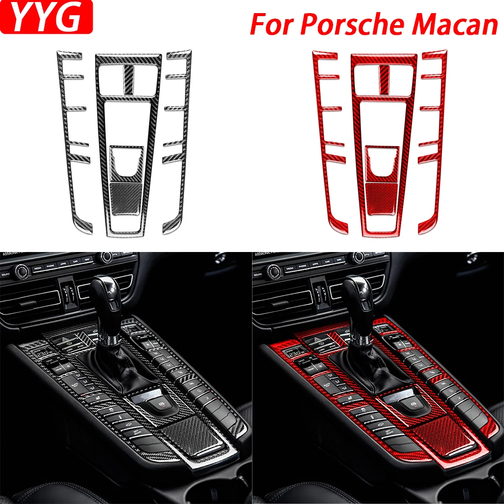 

For Porsche Macan 2014-2021 Carbon Fiber Central Console Gear Shift Panel Set Decorative Cover Car Interior Accessories Sticker