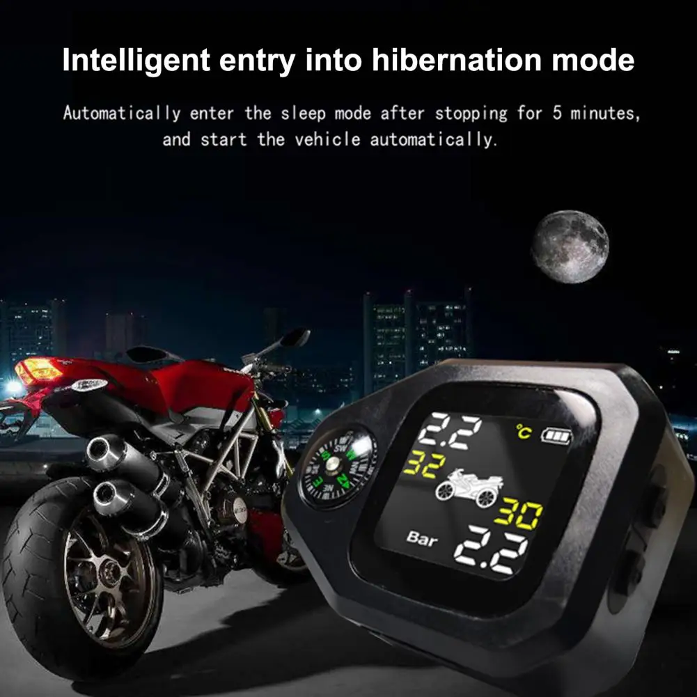 

Motorcycle TPMS with Compass Dustproof Power Saving LCD Screen High-Precision External Sensor Tire Pressure Monitor for Moto