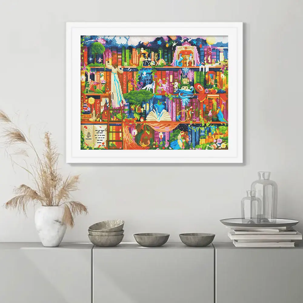 Cross Stitch Bookshelf Scenery Kits 40x50cm 14CT for cross stitch kit