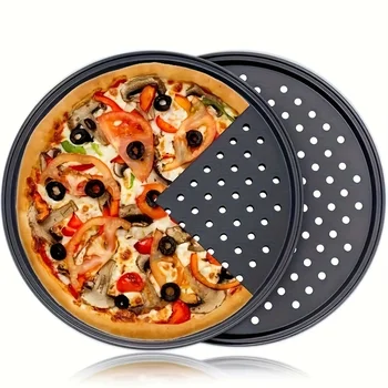 1PCS Carbon Steel Perforated Pizza Pan with Holes Oven-Safe Baking Sheet Grill Tray for Cheese Roasting Kitchen/Restaurant Use