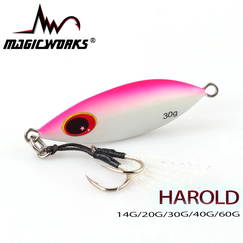 MAGIC WORKS New Metal Jig Fishing Lures 14g 20g 30g 40g 60g Slow Jigging Spoon Sea Bass Artificial Bait For Saltwater Pesca
