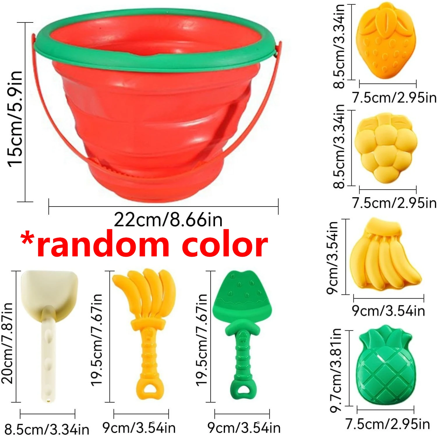 아이들을 위한 비치 장난감 모래놀이 세트, 수박 모양 양동이, 과일 모양 모래 틀, 삽, 갈퀴, 모래놀이 장난감, 용 야외 여행용