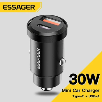 Автомобильное зарядное устройство Essager 30 Вт 5A QC PD 3,0 SCP USB Quick Charge4.0 USB Type C для быстрой зарядки iPhone 12 13 Huawei Samsung Xiaomi