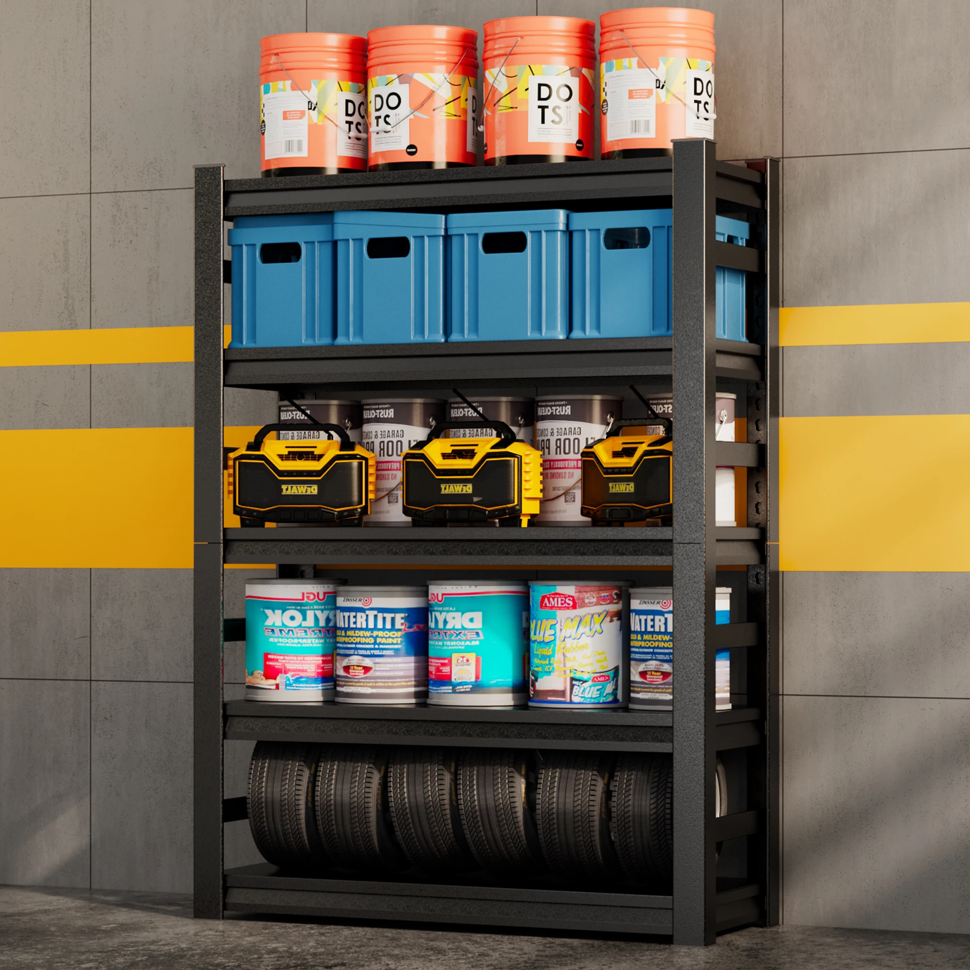 MORGIE 47.2" W Garage Storage Shelving, 3000LBS Heavy Duty Adjustable 5 Tier Metal Shelves Storage Rack With Fences