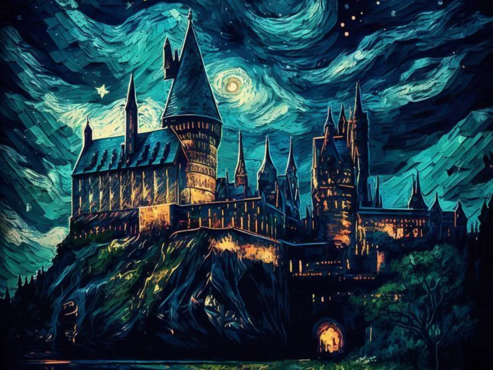 thumbnail image 1 of Pintura de diamante 5D del castillo de Hogwarts de Harry Potter, mundo mágico, punto de cruz, escuela mágica, búho, paisaje, mosaico, decoración del hogar, regalo, 1 of 5