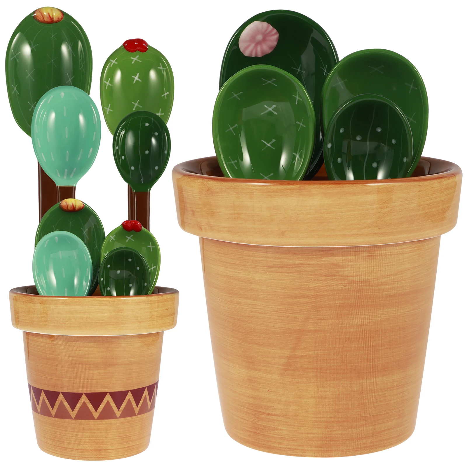 4Pcs Porcelain Measuring Spoons Set with Base Cute Cactus Shape