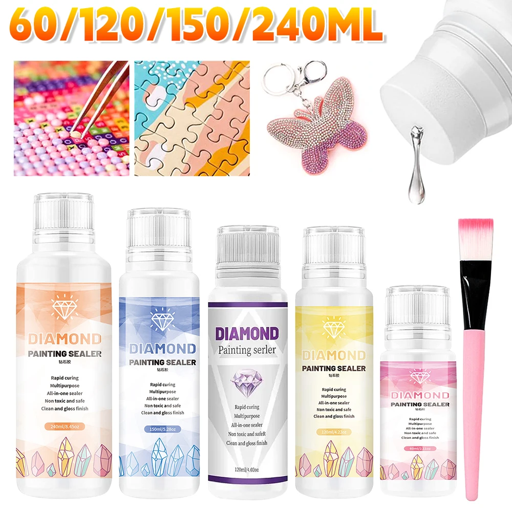 60-240ML Rhinestone Sealer 5D Diamond Cross Stitch Art Glue Permanent Hold & Shine Effect Sealer Painting Puzzle Accessories