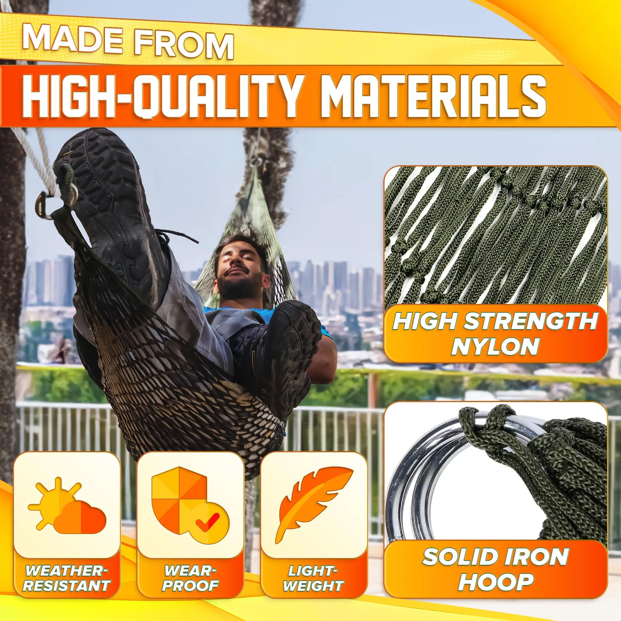 Nylon Mesh Hammock Single Person Hanging Sleeping Bed Swing Outdoor Camping Essentials Hammocks For Outside 4