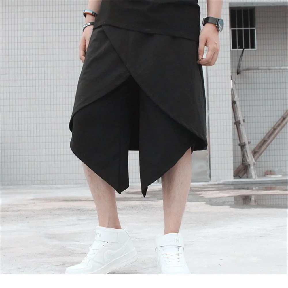 Description Picture 4 of itemFake Two Pieces Trousers Of Irregular Culottes Harem Cropped Pants Men  Hip-Hop Shorts Male Hair Stylist Personality 26-42