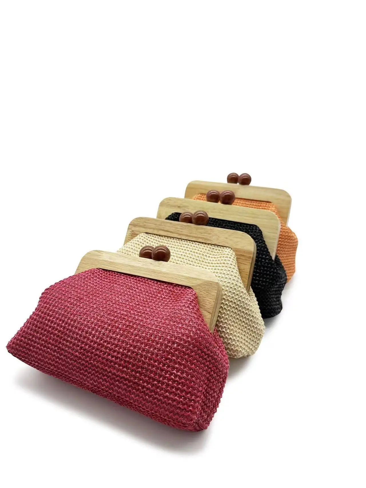 Summer 2024 new wooden dinner bag banquet multi-colored hand holding pearl grass fashion woman