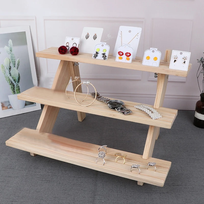 Wood Ring Display Rack Multi-Layer Earring Jewelry Rack