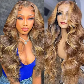 Highlight Honey Blonde Ombre 427 Body Wave 13x4 HD Lace Front Wigs Human Hair Wig 30 40 Inch 200% Density 13x6 Lace Frontal Wig 1