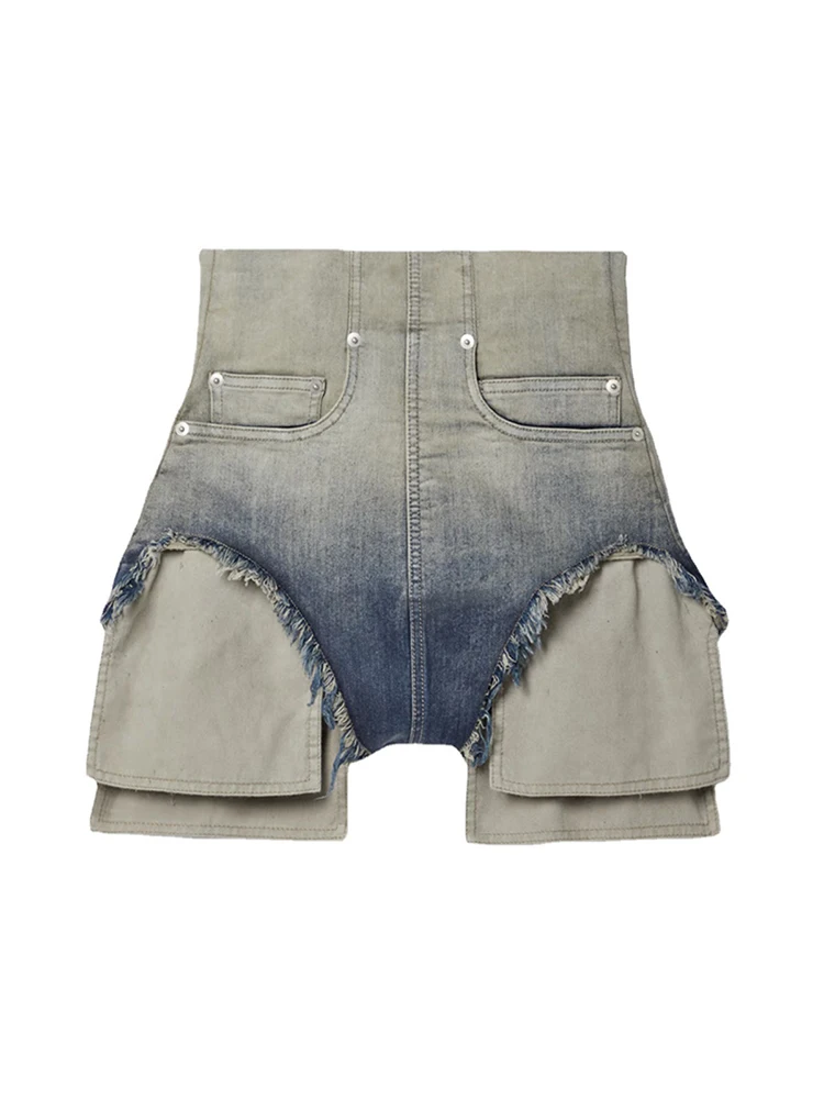 DEAT Fashion Women's Denim Shorts High Waist Gradient Color