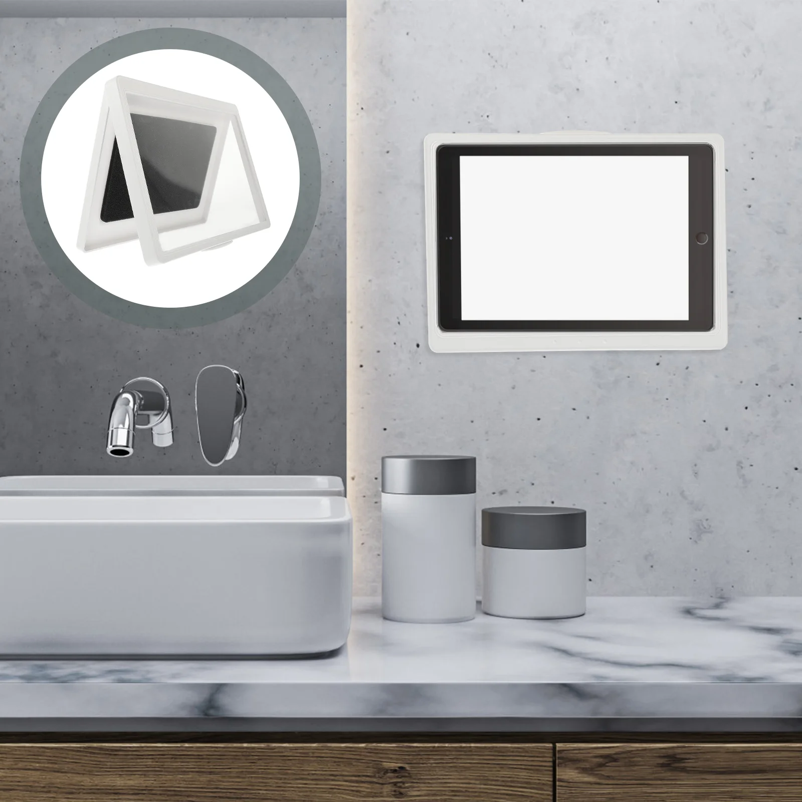 

Wall Mounted Tablet Case Waterproof Sealing Storage Box Self-Adhesive Holder Touch Screen Bathroom Kitchen For IPad Phone Rack