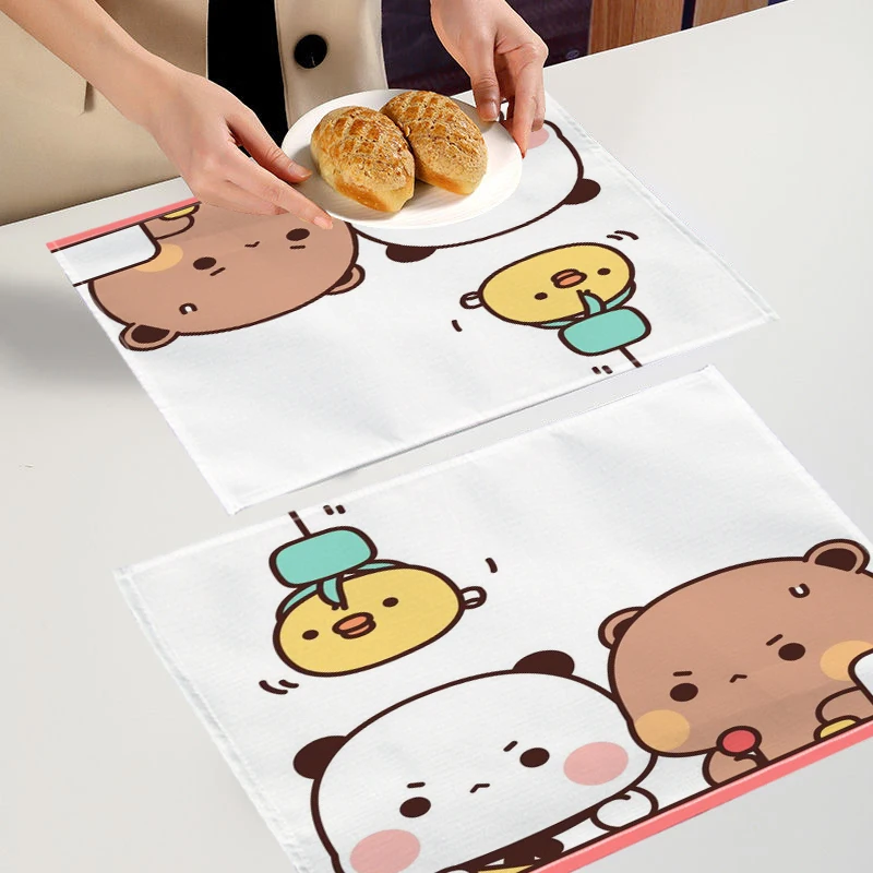 

Nice Panda Bear Hug Placemat Cartoon Linen Dining Table Mats Pads Bowl Cup Mat Home Decor Kitchen Accessories