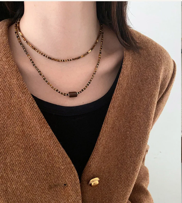 Kleine quadratische natürliche Tigerauge Stein perlenkette beliebte Meilad Pullover Kette europäischen & amerikanischen High-End-Gefühl Schlüsselbein – Detail 5