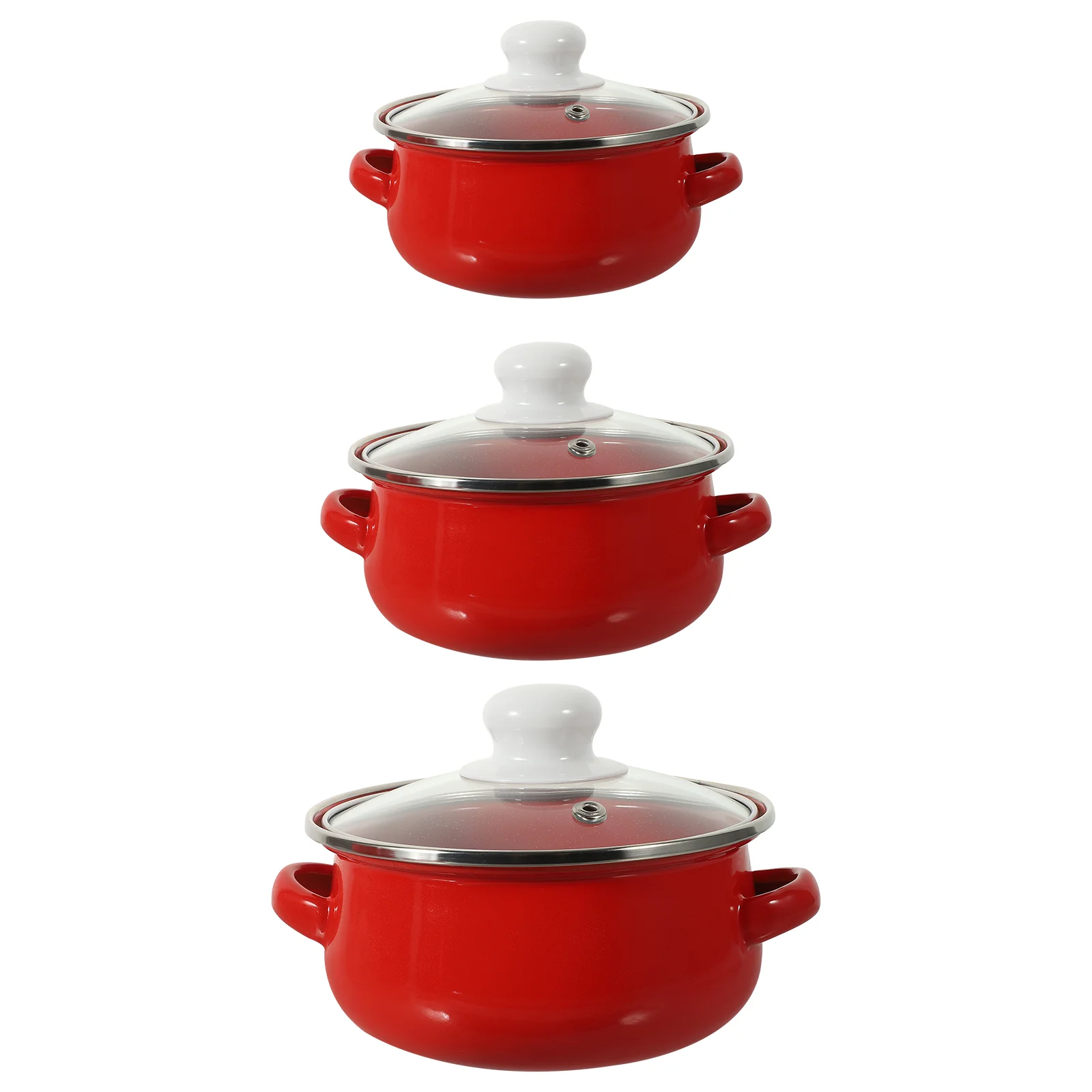 

Enamel Stock Pot Set Enamelware Cooking Pot 3Pcs Binaural Soup Pot Flat Bottom Pots Lids Nonstick Gas Stove Cookware