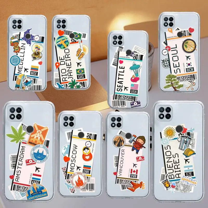 Air Ticket Usa City London Custodia Per Telefono Da Viaggio Trasparente Per Xiaomi Redmi Note 12 11 10 7 8 9 4G 5G T S I Ultra Poco X3 Pro