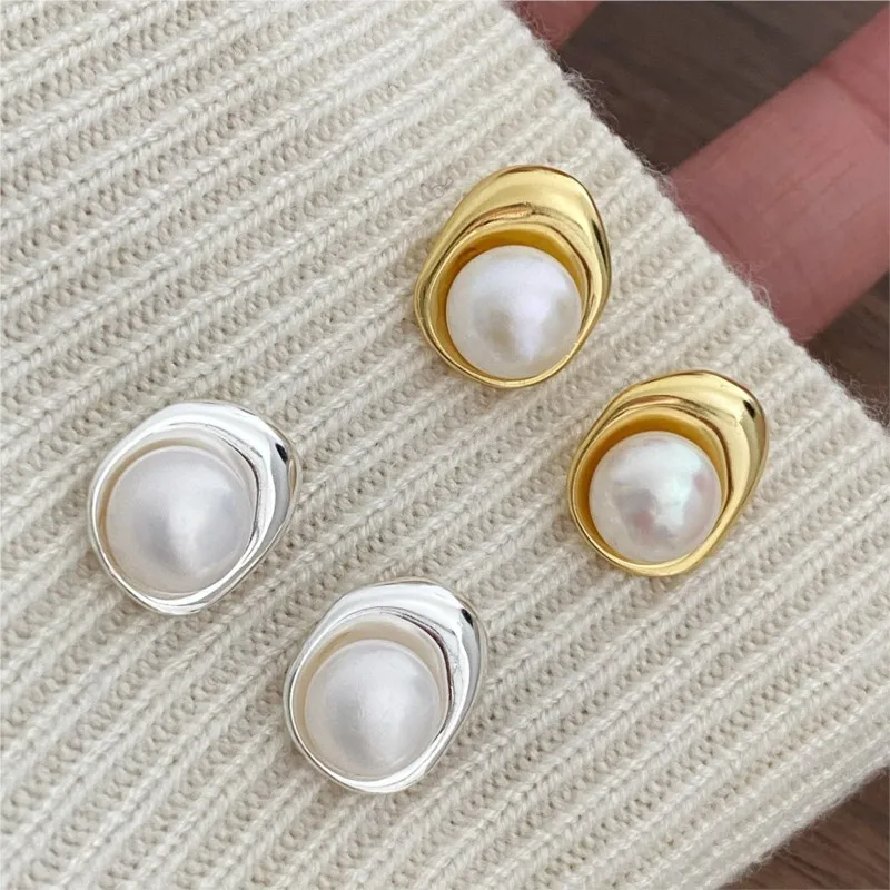 Light Luxury Imitation-Pearl Stud Earrings for Women Geometric Temperament Earring Jewelry Gifts серьги женские