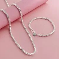 925 argent Sterling 4mm boîte ronde chaîne vénitienne Bracelet collier ensemble de bijoux usage quotidien accessoires de mode hommes femmes bijoux 2