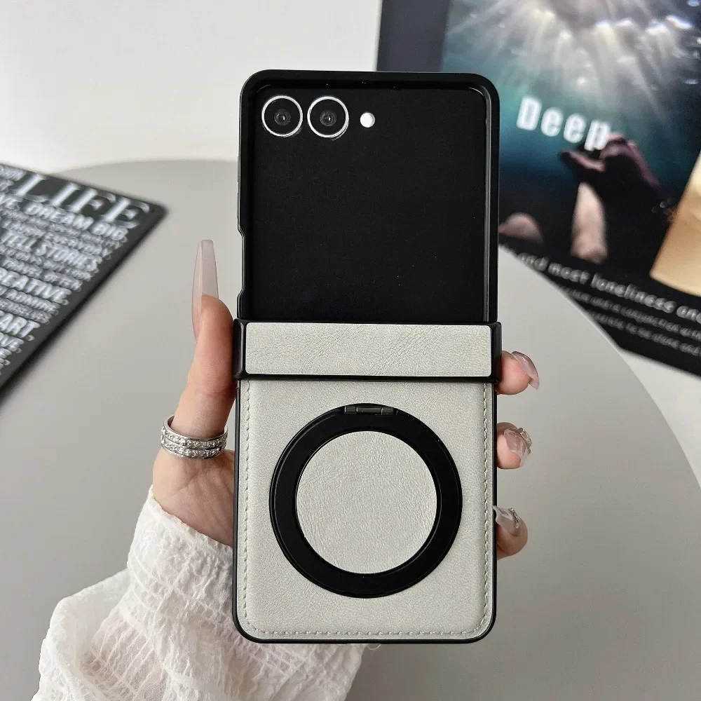Magnetische Leder-Handyhülle für Samsung Galaxy Z Flip 7 FE 6 5 4 3 Flip7 Flip6 Flip5 5G Ringhalter Scharnier Schutzhülle – Detail 9