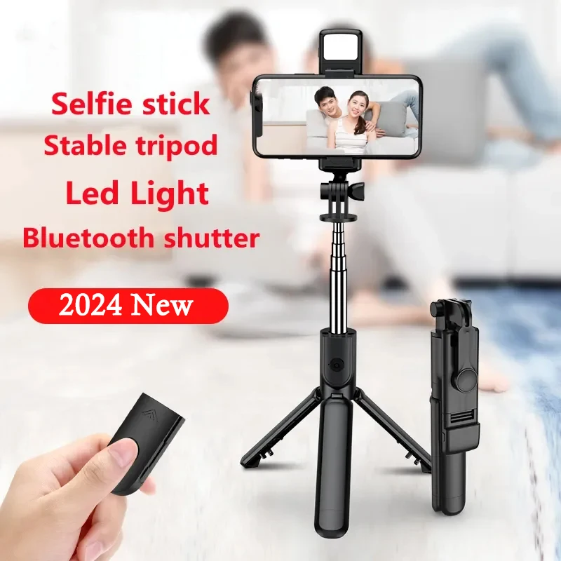 R1 Wireless Bluetooth Selfie Stick Foldable Portable Tripod With Fill Light Shutter Remote Control For Android IPhone_voghion.com