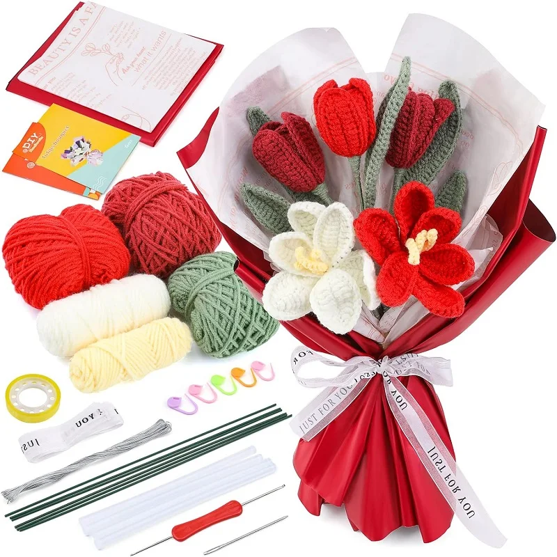 LMDZ Flowers Knitting Kit for Beginners Adults Knitting Starter Kit with  Step-by-Step Instructions Easy Crochet Kit for Beginner - AliExpress