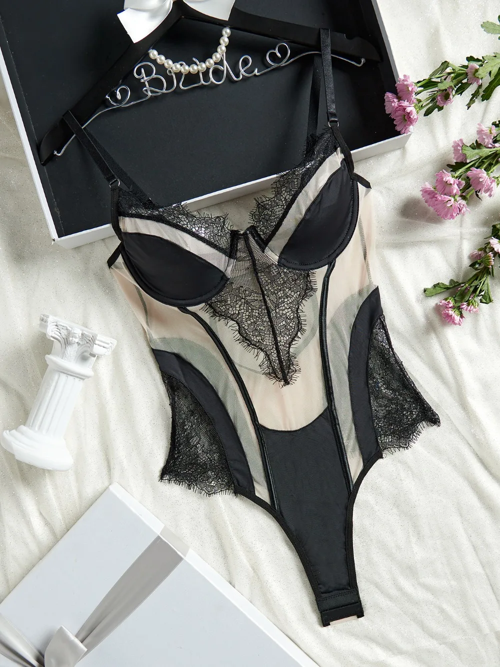 French lace bodysuit front view