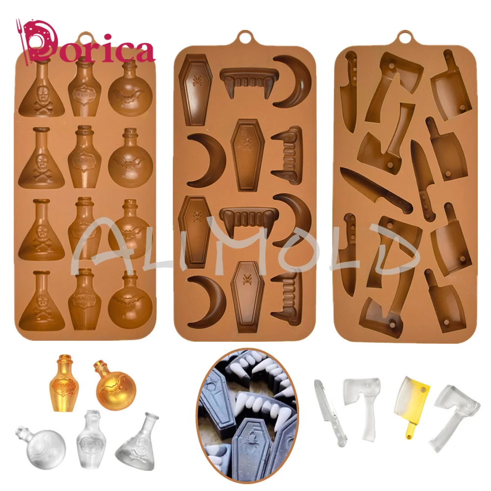 

Bottle/Knife/Tombstone Design Silicone Chocolate Mold DIY Halloween Candy Mould Resin Clay Model Cake Decorating Tools Bakeware