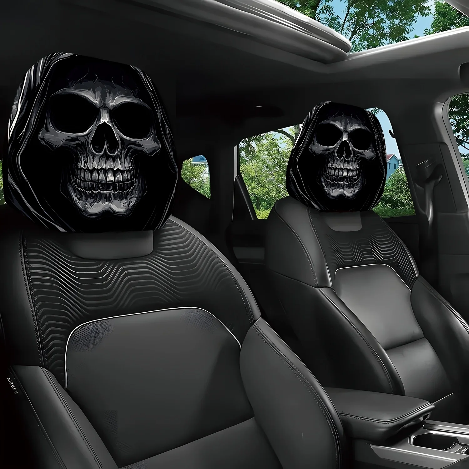 2Pcs Fashion Portrait Print Car Headrest Covers Universal Washable Durable Easy Install Auto Accessories for Sedan Truck SUV All