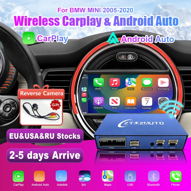 Беспроводной CarPlay Android авто для Mini R55 R56 R57 R58 R59 R60 R61 F54 F55 Clubman Countryman Hardtop-Cooper John Cooper Works