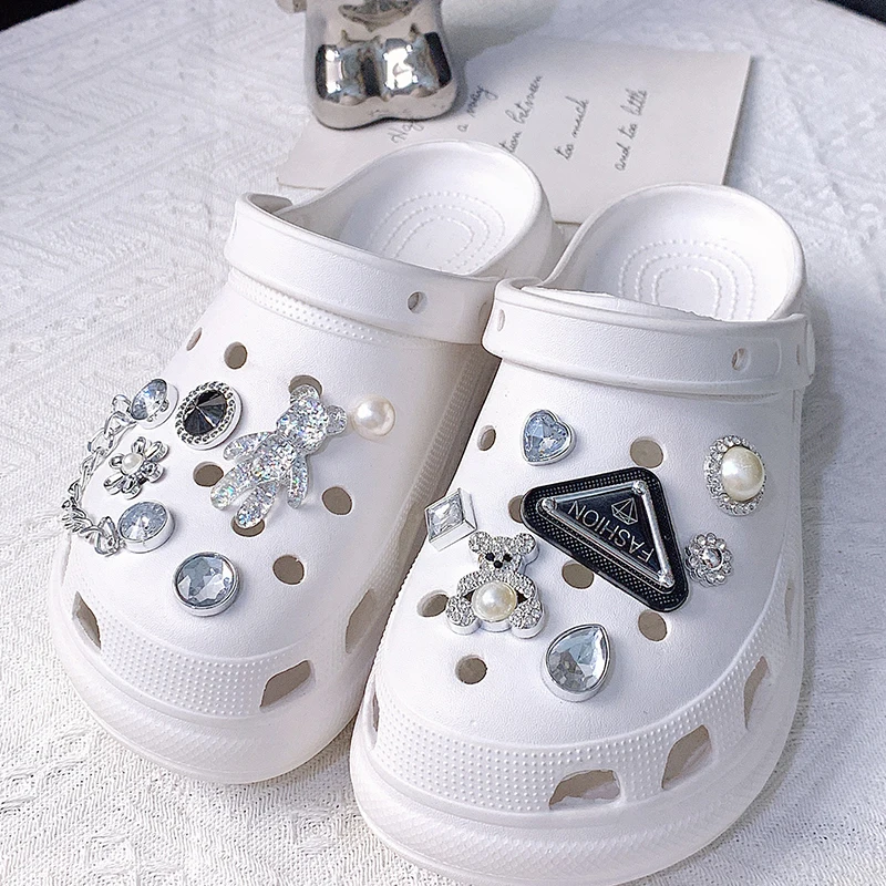 Cute Animals Jewelry Chain Charms for Crocs Shoes Cartoon Bear Triangle for Croc Accessories Set for Kids Girls Women Decor