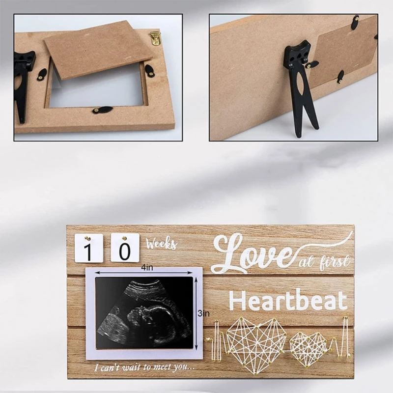 

Wooden Baby Ultrasound Photo Frame with Countdown Weeks, Double Display Pictures Frame Unique Mum to be Gift