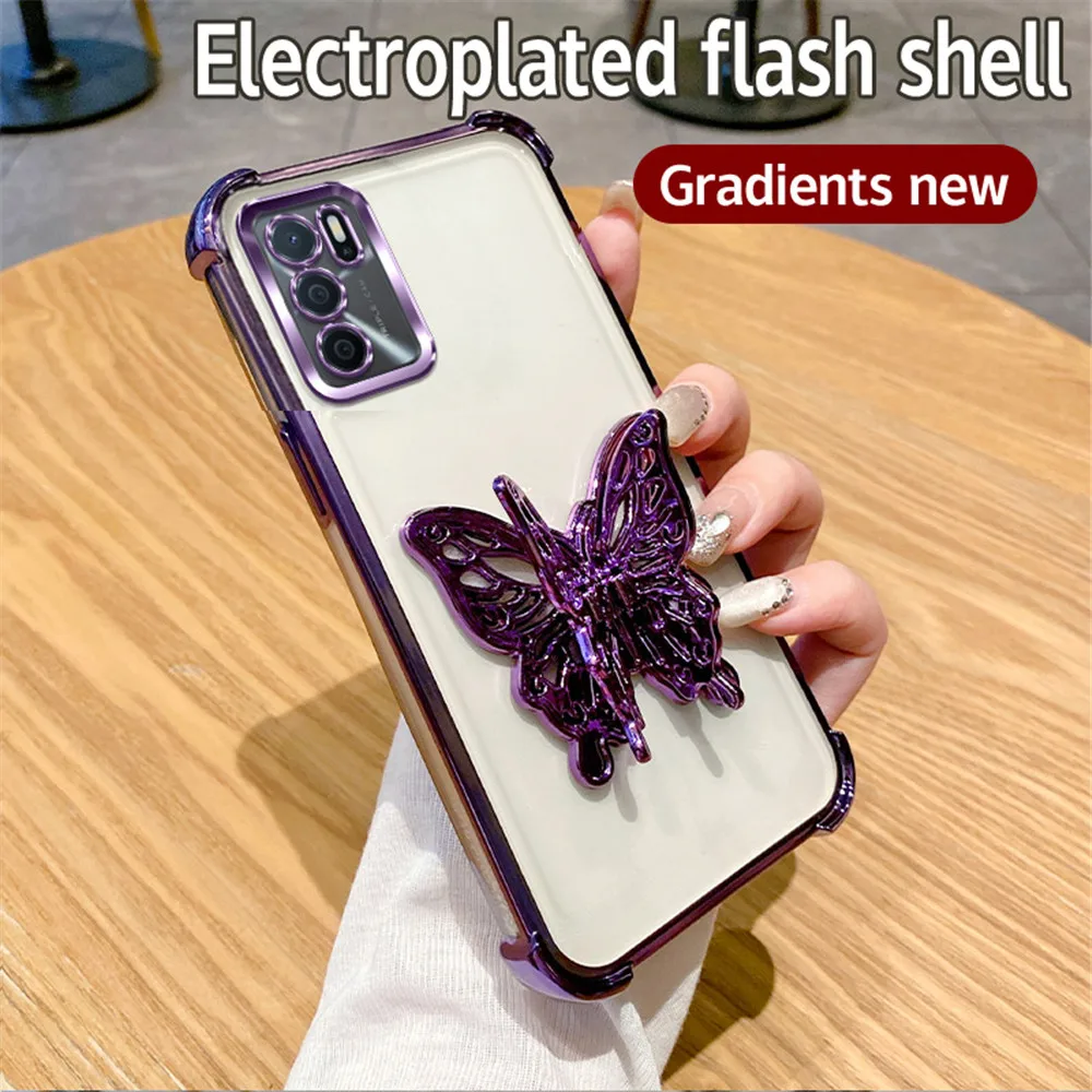 Shockproof Glitter Butterfly Stand Phone Case with Plating Cover