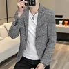 New Simple Atmosphere Men's Small Suit Korean Version Slim Top Handsome Casual Plaid Single Suit Trend Formal Coat Men 4