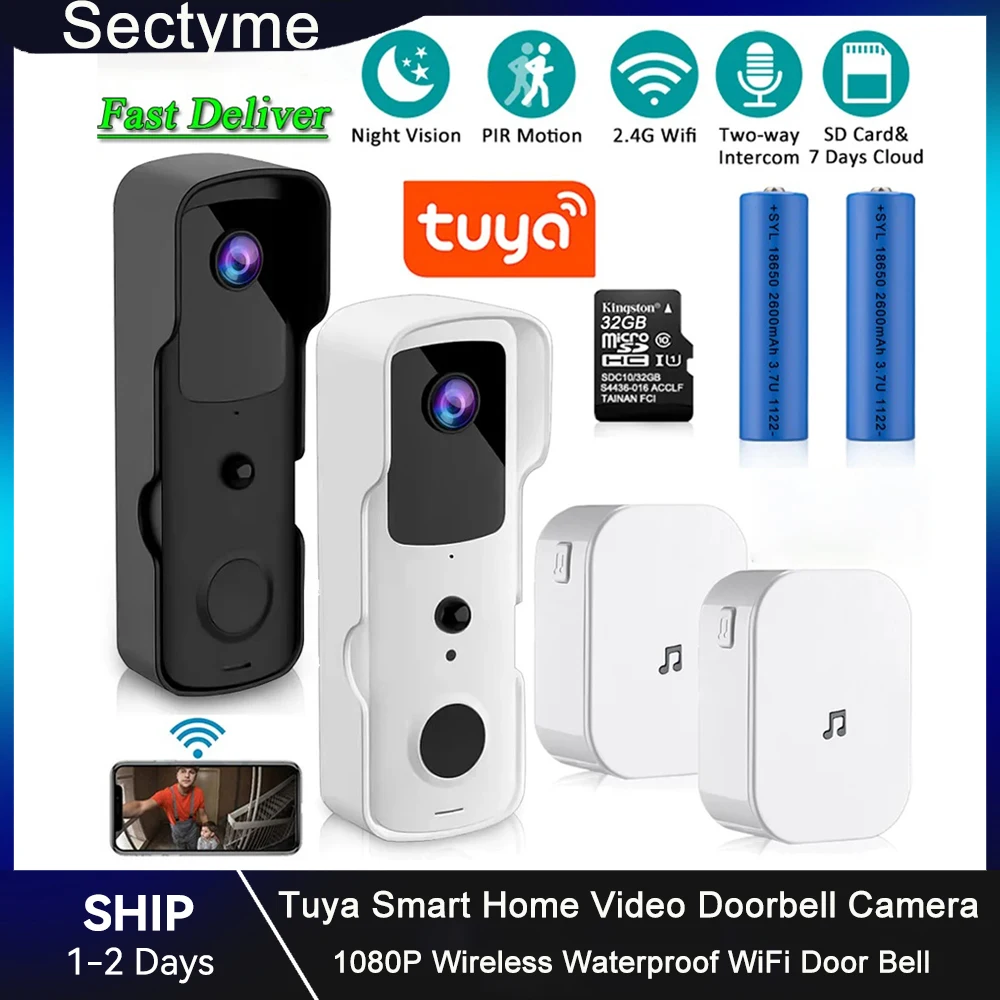 

Дверной звонок Sectyme Tuya, 1080P, Wi-Fi, ночное видение