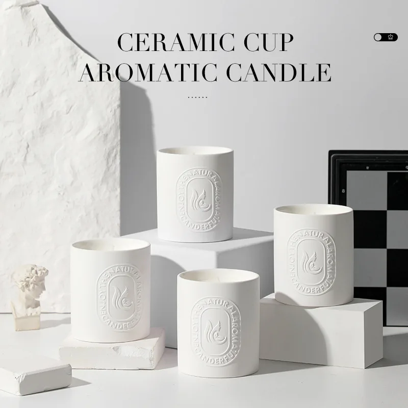 

Aromatherapy Candle Simple Relief Ceramic Cup Fragrance Bedroom Romantic Decoration with Soybean Wax