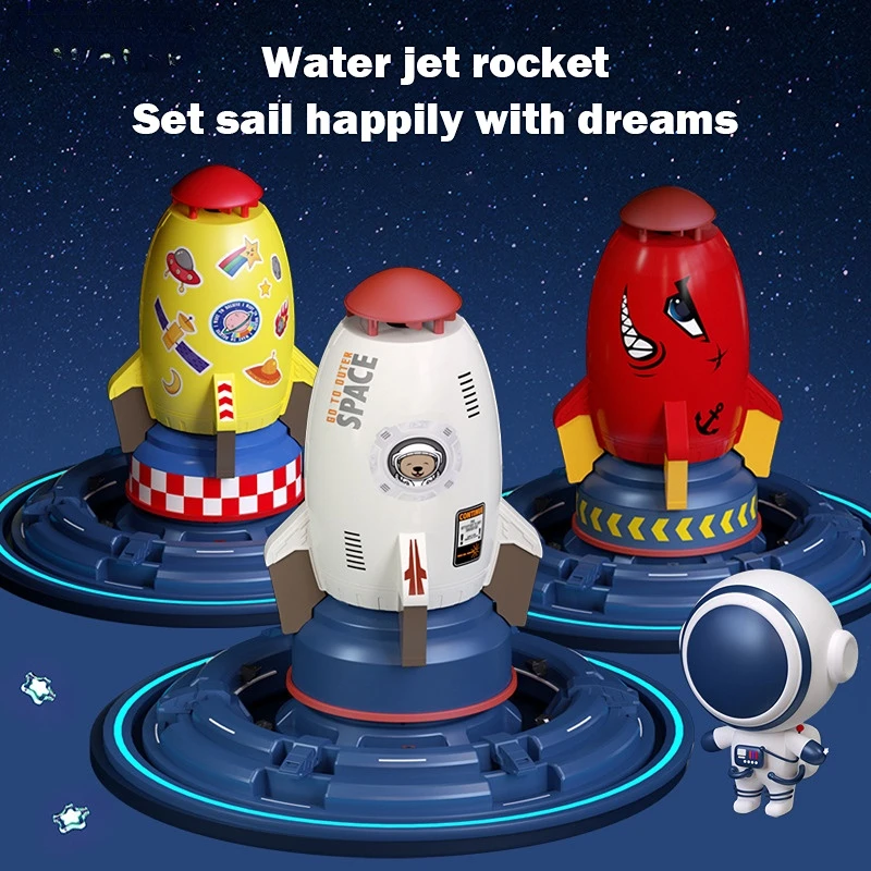 

2023New Space Rocket Jet Sprinkler Spinning Flying Splash Playing Water Toy Summer Outdoor Water Powered Launcher Kids Bath Toys