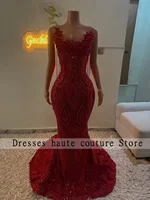 Red Beading Sequin Crystal Diamond Prom Dress 2026 For Black Girl Birthday Party Dress Tassel Mermiad Formal Dress Customized