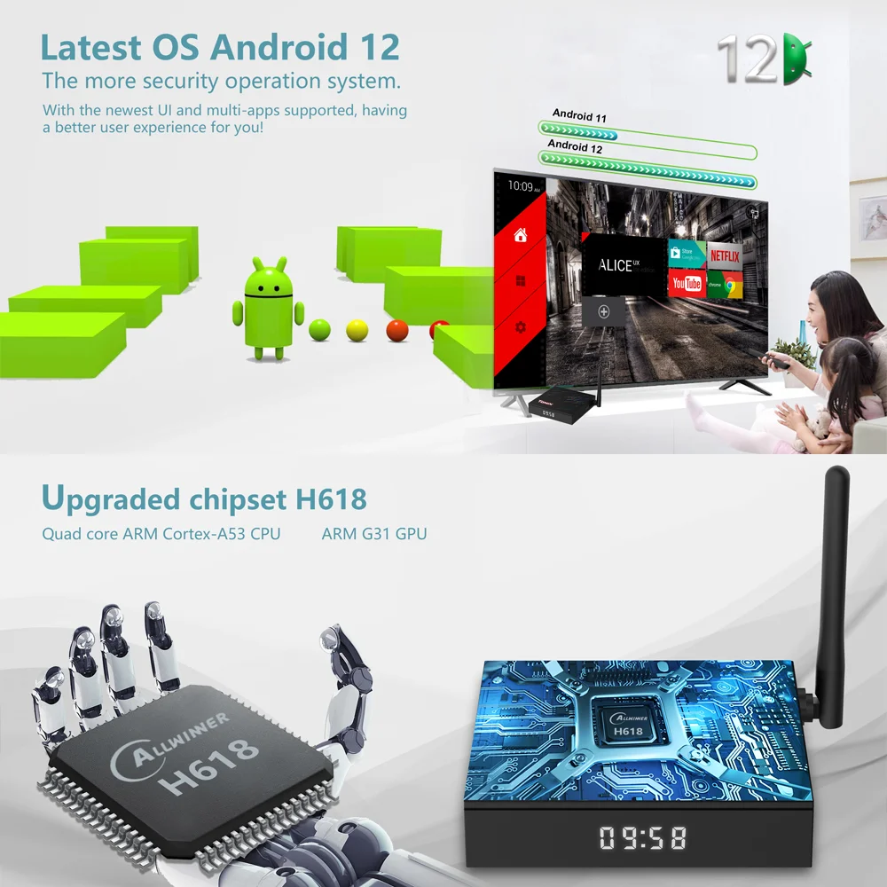 Original Tanix TX68 TV Box Android12 Allwinner H618 WiFi6 2G16G 4G 32G 64G 3D BT AV1 2.4G 5G Wifi 4K HDR Media Player Set TopBox