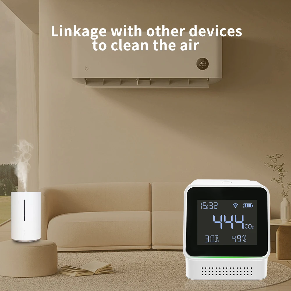 Lincukoo Tuya WiFi Smart Air Monitor NDIR Misurazione della temperatura e dell'umidità CO2 Allarme sonoro e luminoso in tempo reale ad alta precisione - immagine 3